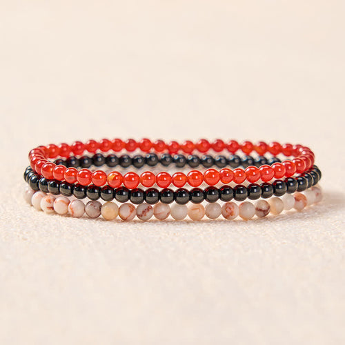 Buddha Stones 3pcs Awaken Your Courage Red Agate Calm Bracelet Includes Gift Message Card