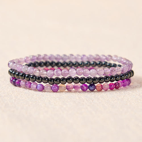 Buddha Stones 3pcs Protect Your Inner Calm Purple Striped Agate Bracelet Includes Gift Message Card