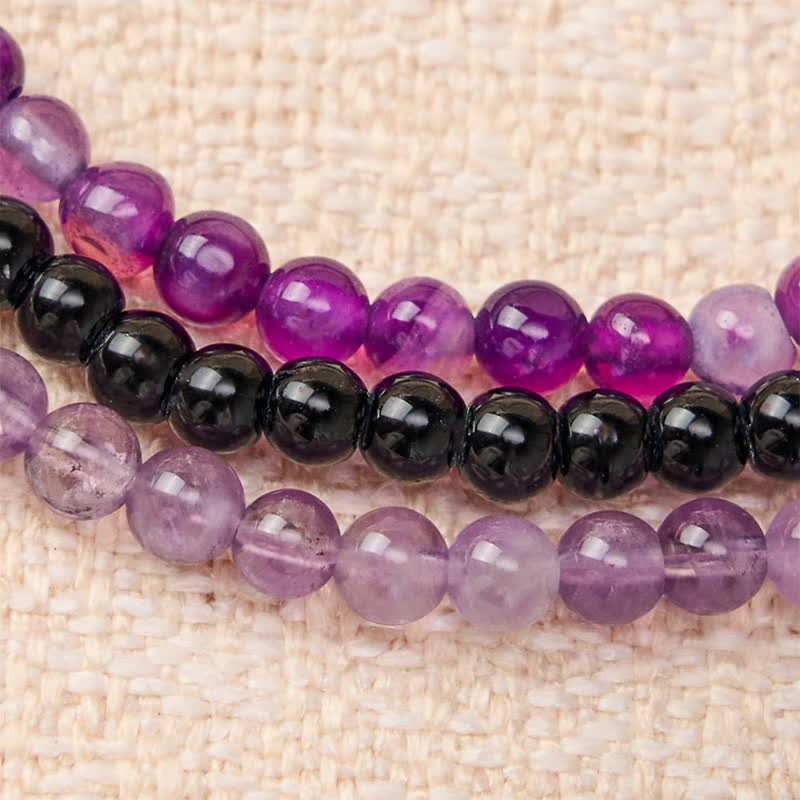 Buddha Stones 3pcs Protect Your Inner Calm Purple Striped Agate Bracelet Includes Gift Message Card
