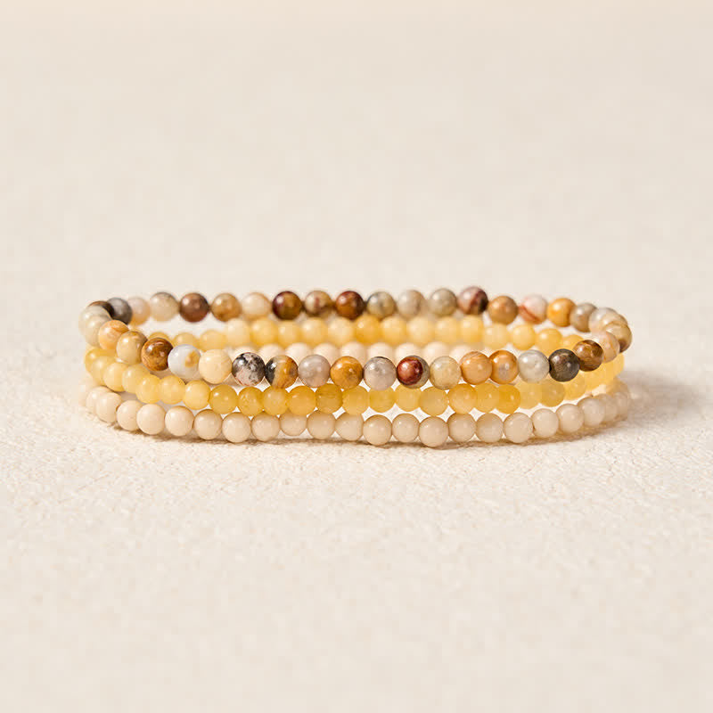Buddha Stones 3pcs Return to Stillness White Fossil Elegant Bracelet Includes Gift Message Card