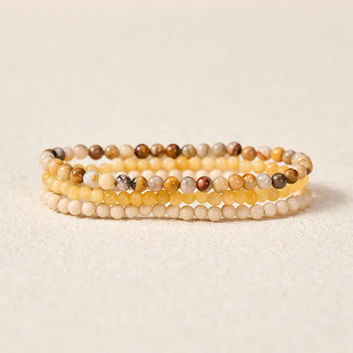 Buddha Stones 3pcs Return to Stillness White Fossil Elegant Bracelet Includes Gift Message Card