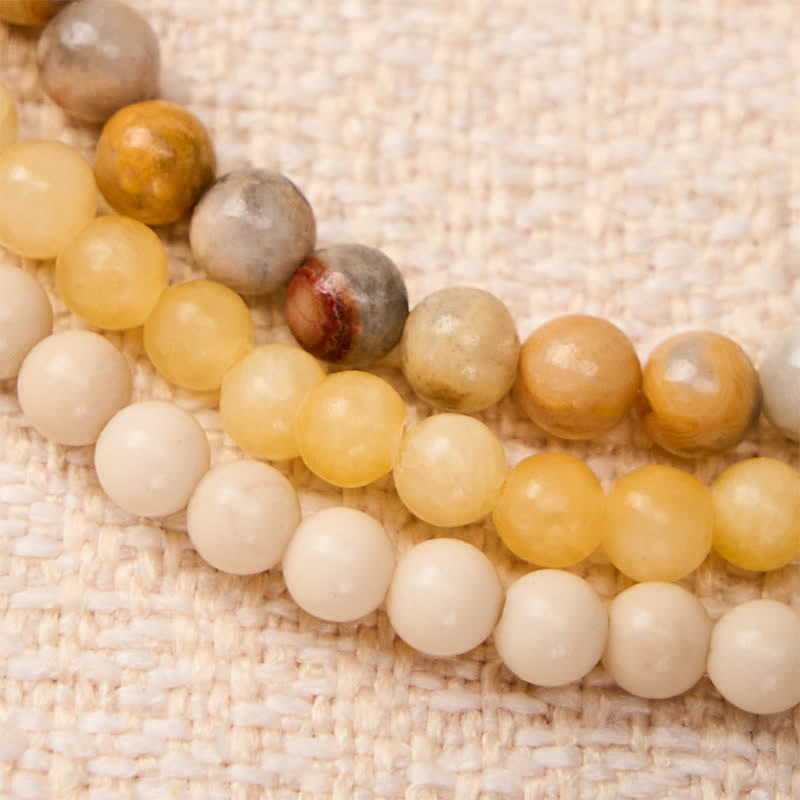 Buddha Stones 3pcs Return to Stillness White Fossil Elegant Bracelet Includes Gift Message Card