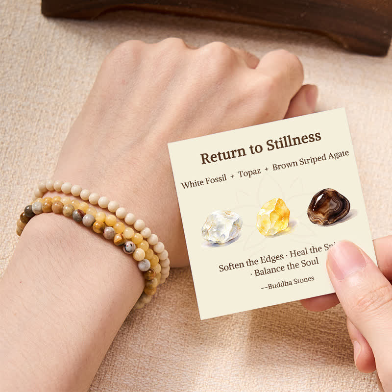 Buddha Stones 3pcs Return to Stillness White Fossil Elegant Bracelet Includes Gift Message Card