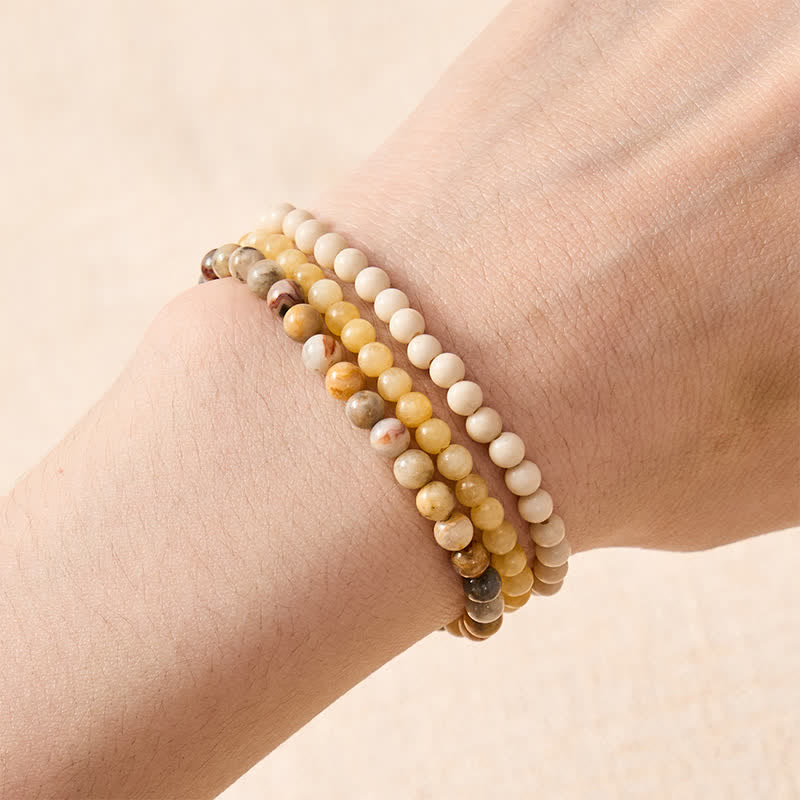 Buddha Stones 3pcs Return to Stillness White Fossil Elegant Bracelet Includes Gift Message Card