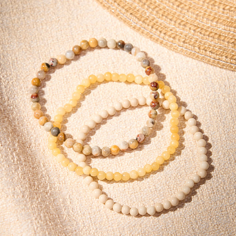Buddha Stones 3pcs Return to Stillness White Fossil Elegant Bracelet Includes Gift Message Card