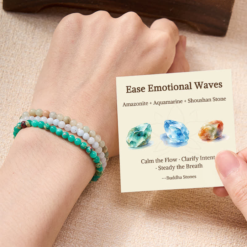 Buddha Stones 3pcs Ease Emotional Waves Amazonite Relax Bracelet Includes Gift Message Card