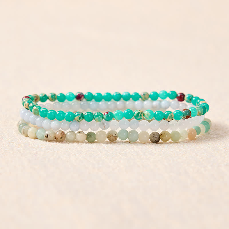 Buddha Stones 3pcs Ease Emotional Waves Amazonite Relax Bracelet Includes Gift Message Card