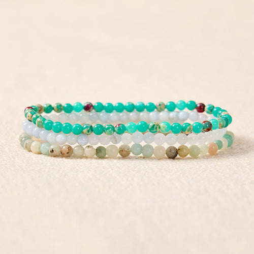 Buddha Stones 3pcs Ease Emotional Waves Amazonite Relax Bracelet Includes Gift Message Card