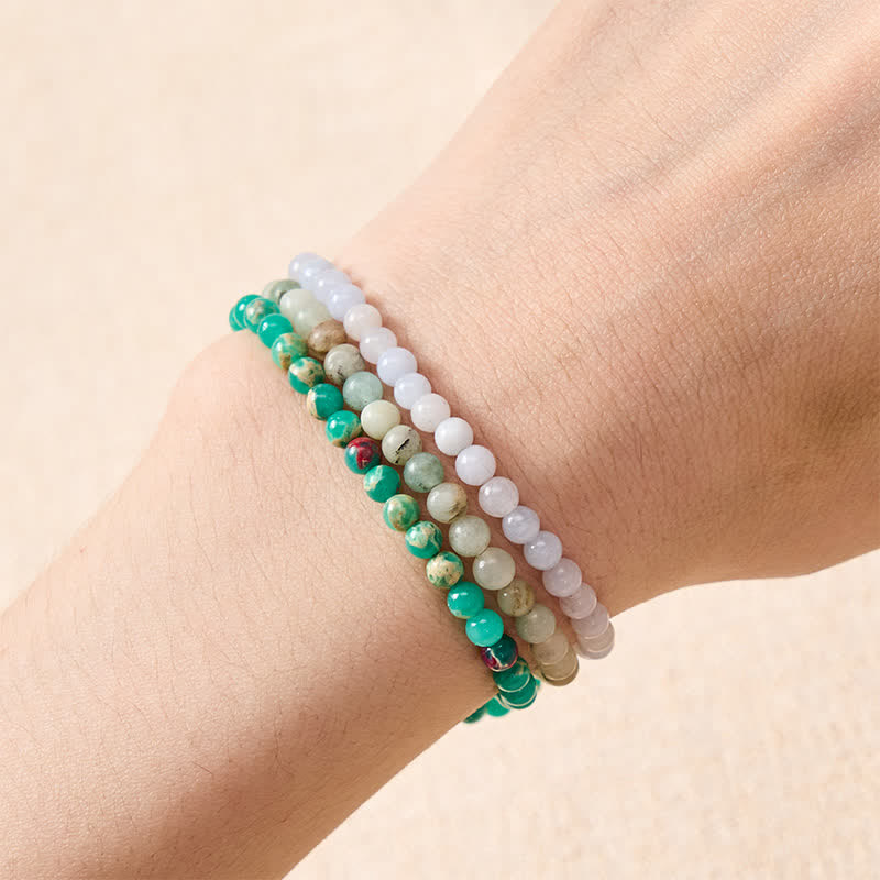 Buddha Stones 3pcs Ease Emotional Waves Amazonite Relax Bracelet Includes Gift Message Card