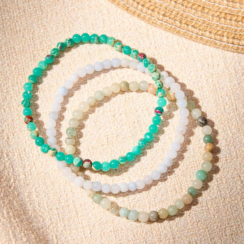 Buddha Stones 3pcs Ease Emotional Waves Amazonite Relax Bracelet Includes Gift Message Card