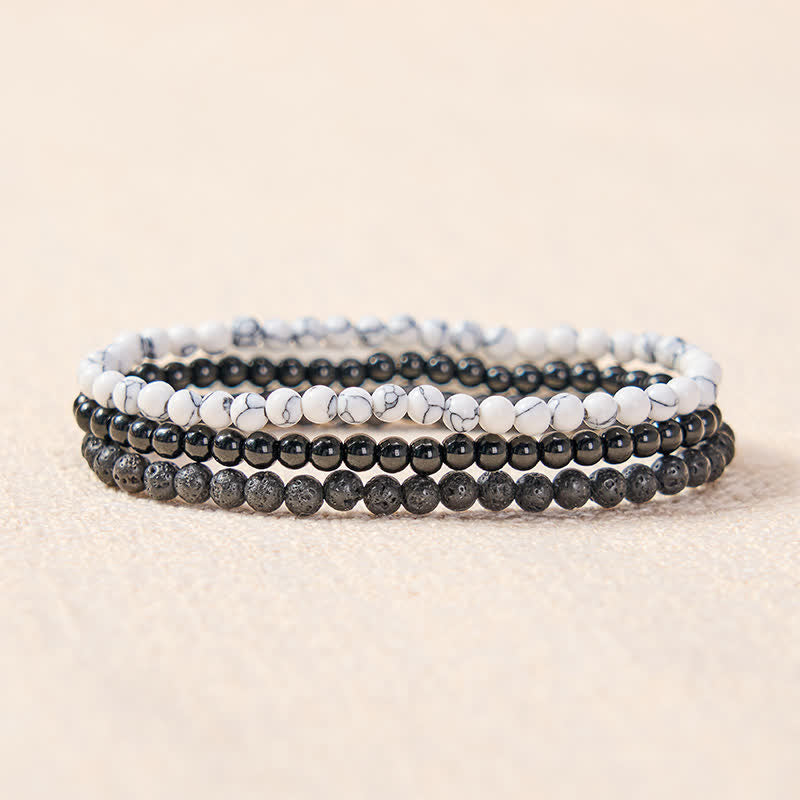 Buddha Stones 3pcs Clear the Negative Energy Lava Rock Support Bracelet Includes Gift Message Card