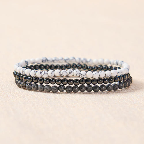Buddha Stones 3pcs Clear the Negative Energy Lava Rock Support Bracelet Includes Gift Message Card