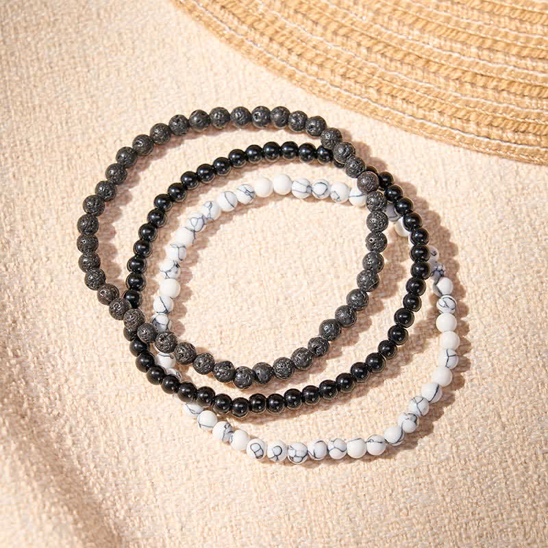 Buddha Stones 3pcs Clear the Negative Energy Lava Rock Support Bracelet Includes Gift Message Card