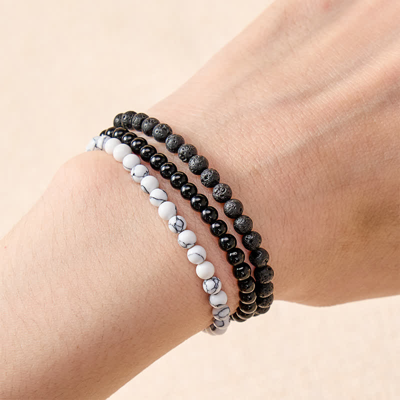 Buddha Stones 3pcs Clear the Negative Energy Lava Rock Support Bracelet Includes Gift Message Card