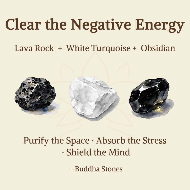 Buddha Stones 3pcs Clear the Negative Energy Lava Rock Support Bracelet Includes Gift Message Card