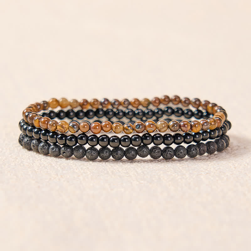 Buddha Stones 3pcs Rebuild Your Inner Drive Lava Rock Calm Bracelet Includes Gift Message Card