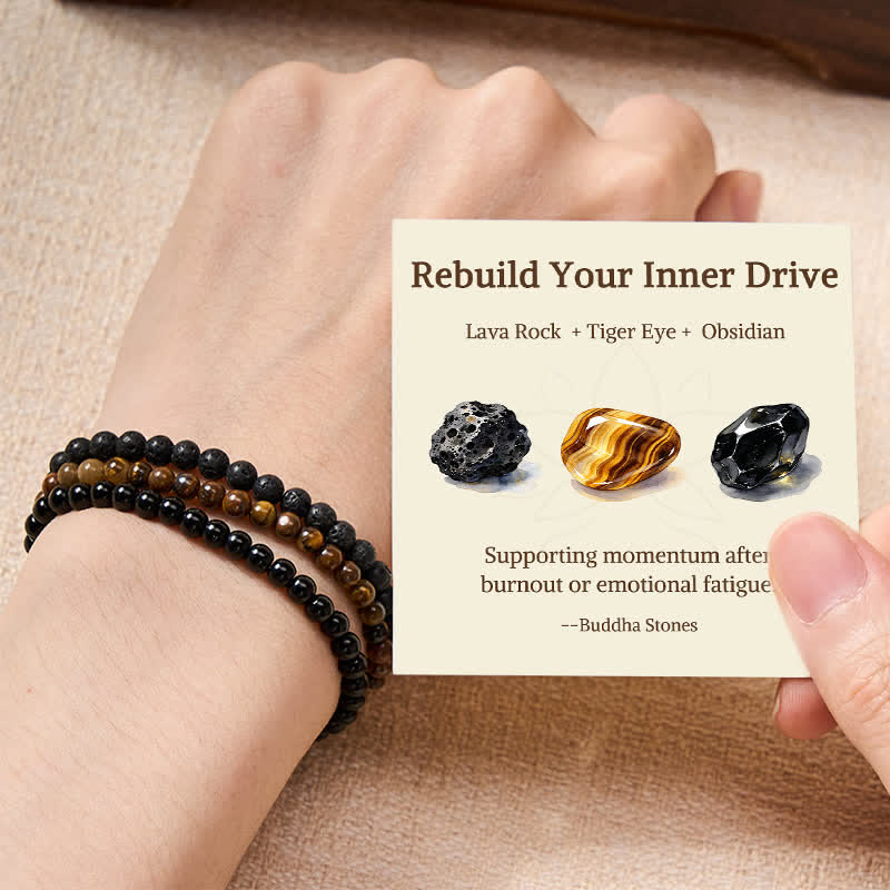 Buddha Stones 3pcs Rebuild Your Inner Drive Lava Rock Calm Bracelet Includes Gift Message Card