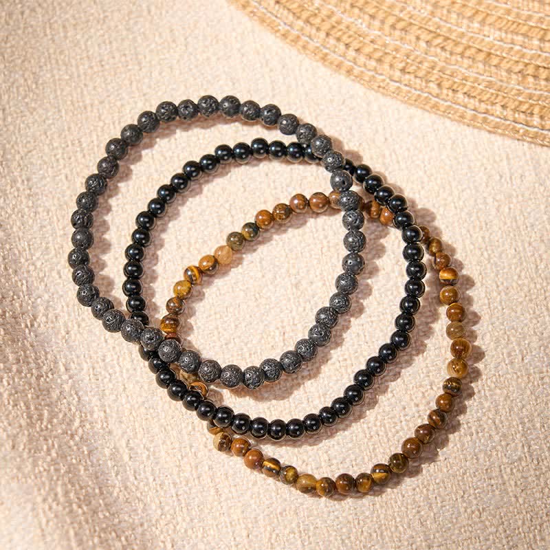 Buddha Stones 3pcs Rebuild Your Inner Drive Lava Rock Calm Bracelet Includes Gift Message Card