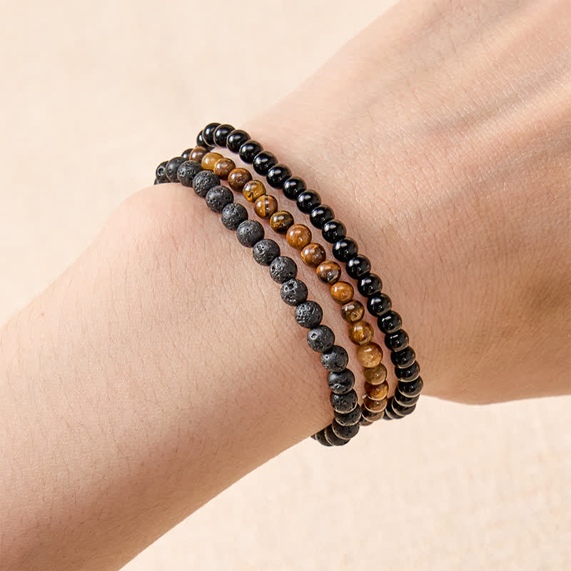 Buddha Stones 3pcs Rebuild Your Inner Drive Lava Rock Calm Bracelet Includes Gift Message Card