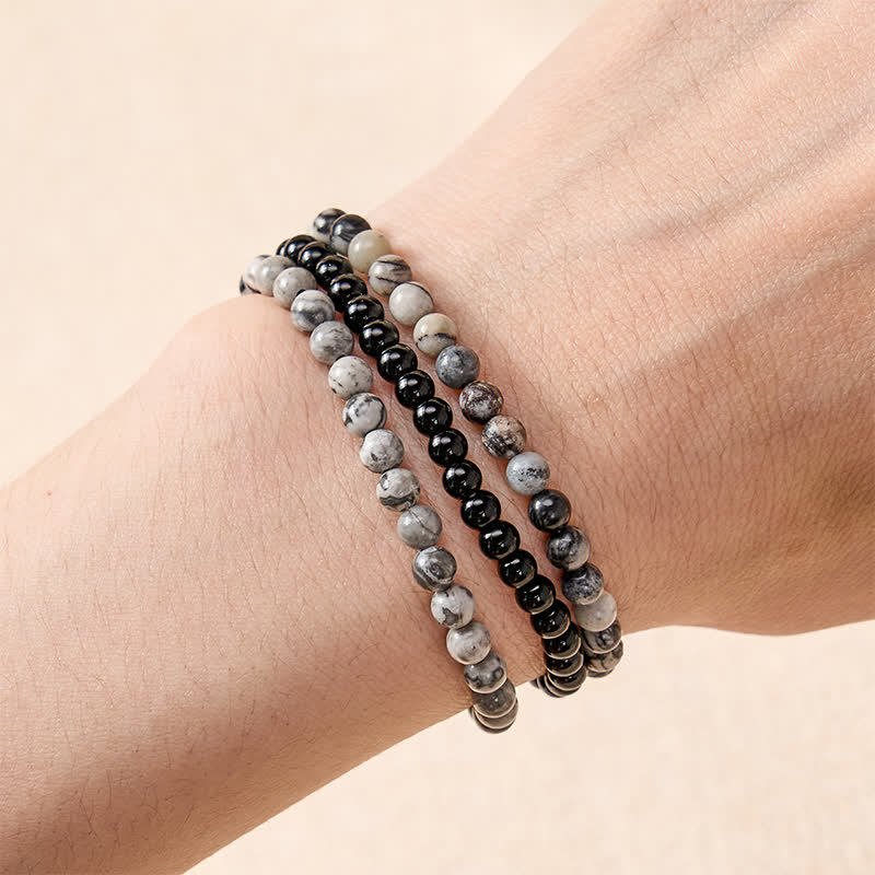 Buddha Stones 3pcs Filter the Heavy Black Veined Strength Bracelet Includes Gift Message Card