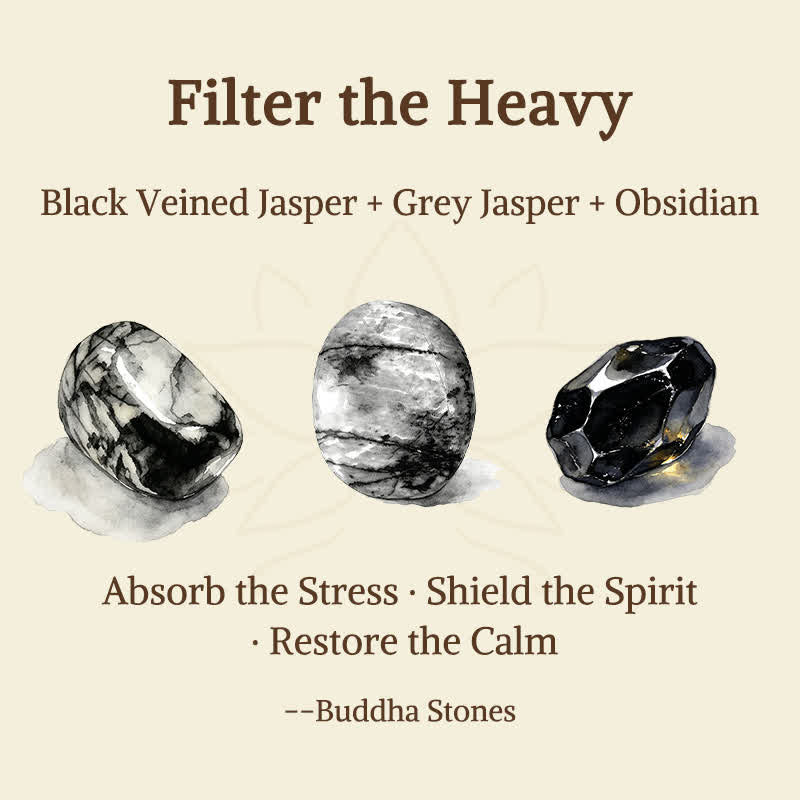 Buddha Stones 3pcs Filter the Heavy Black Veined Strength Bracelet Includes Gift Message Card