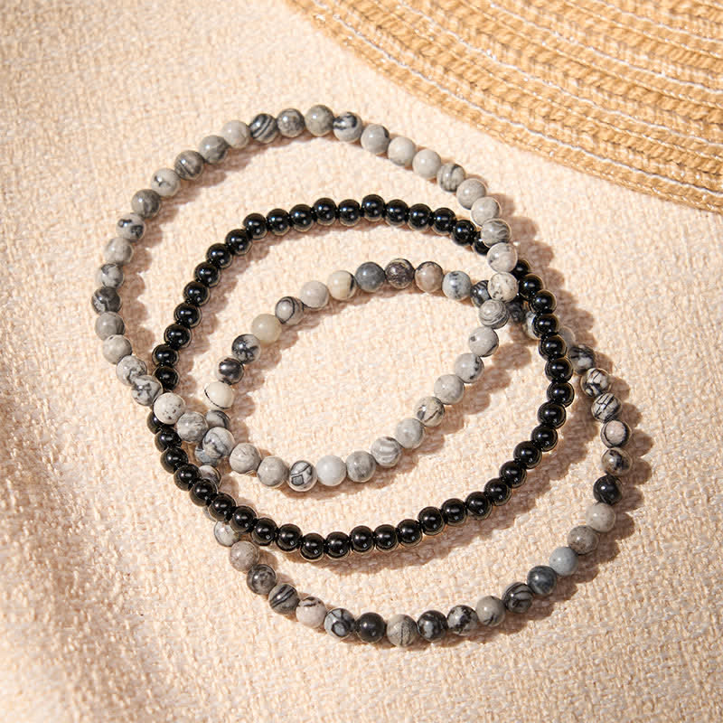 Buddha Stones 3pcs Filter the Heavy Black Veined Strength Bracelet Includes Gift Message Card