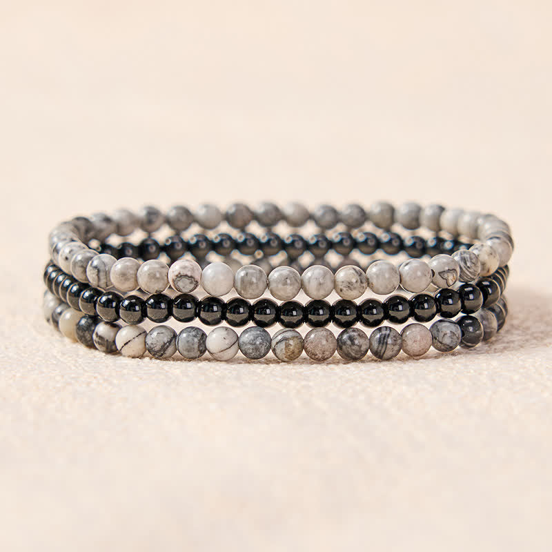 Buddha Stones 3pcs Filter the Heavy Black Veined Strength Bracelet Includes Gift Message Card