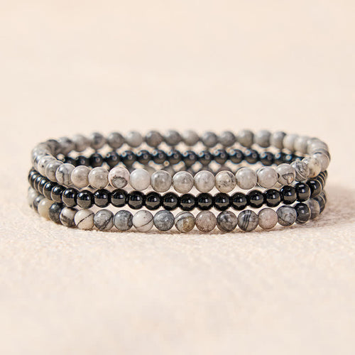 Buddha Stones 3pcs Filter the Heavy Black Veined Strength Bracelet Includes Gift Message Card