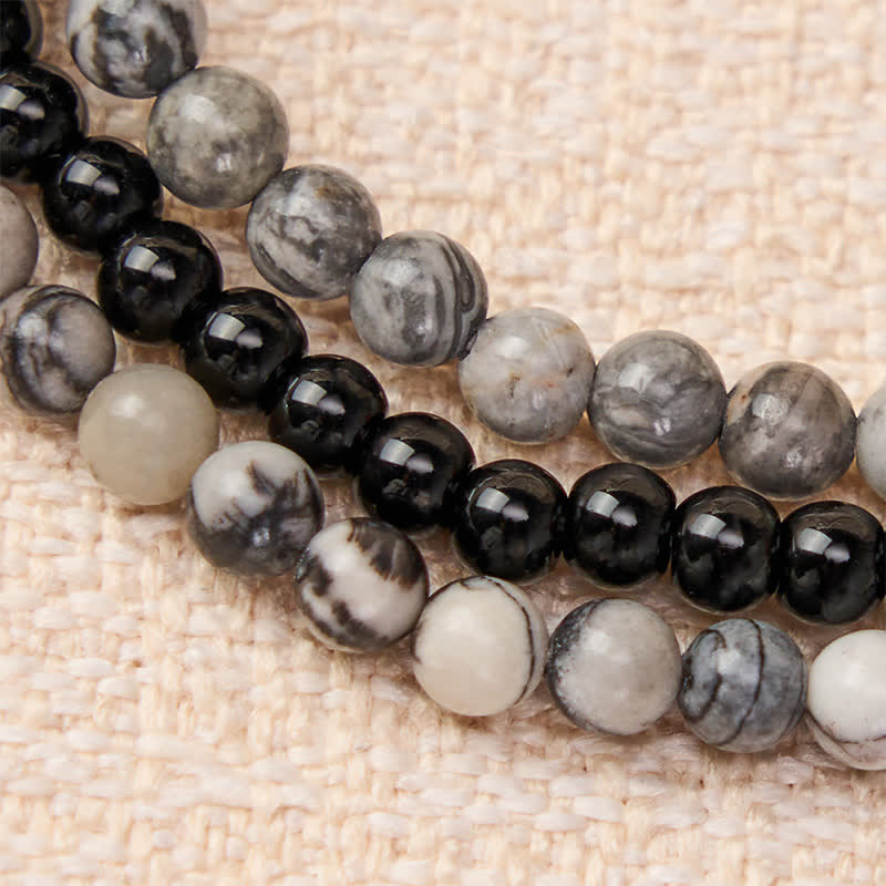 Buddha Stones 3pcs Filter the Heavy Black Veined Strength Bracelet Includes Gift Message Card