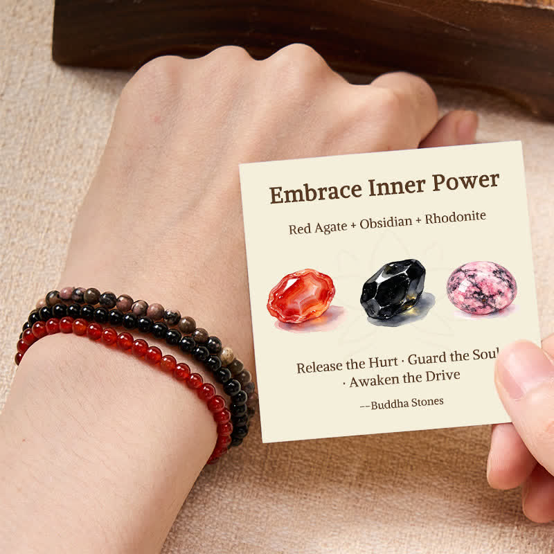 Buddha Stones 3pcs Embrace Inner Power Red Agate Confidence Bracelet Includes Gift Message Card