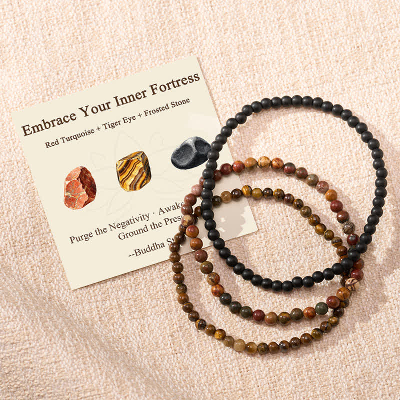 Buddha Stones 3pcs Embrace Your Inner Fortress Red Turquoise Minimalist Bracelet Includes Gift Message Card