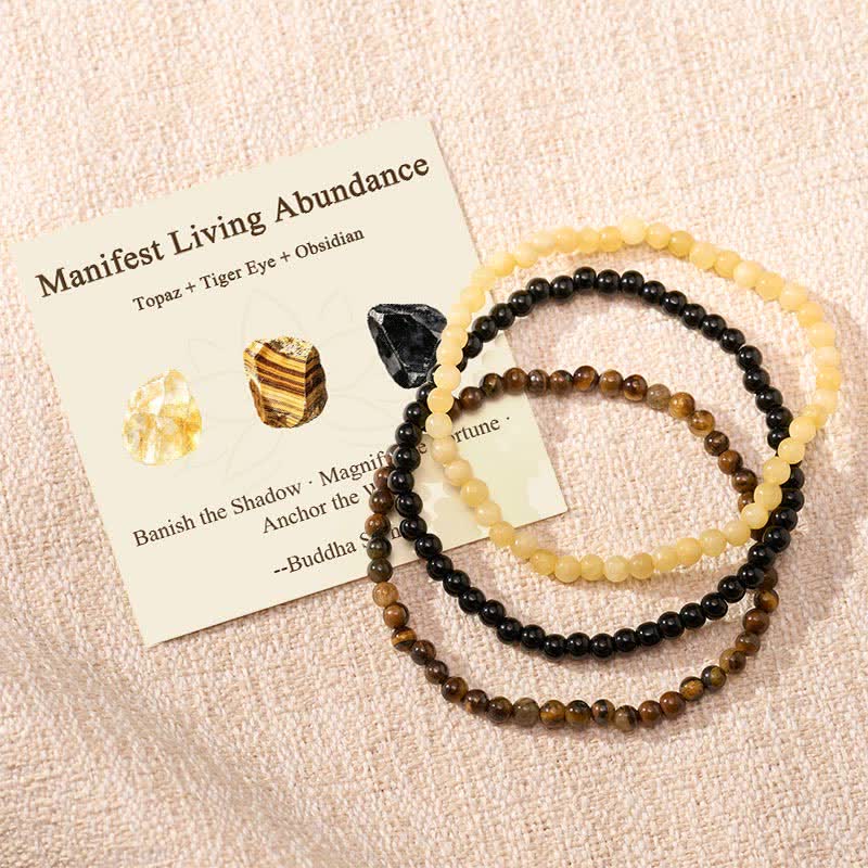 Buddha Stones 3pcs Manifest Living Abundance Topaz Clarity Bracelet Includes Gift Message Card