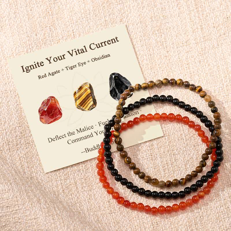 Buddha Stones 3pcs Ignite Your Vital Current Red Agate Purification Bracelet Includes Gift Message Card