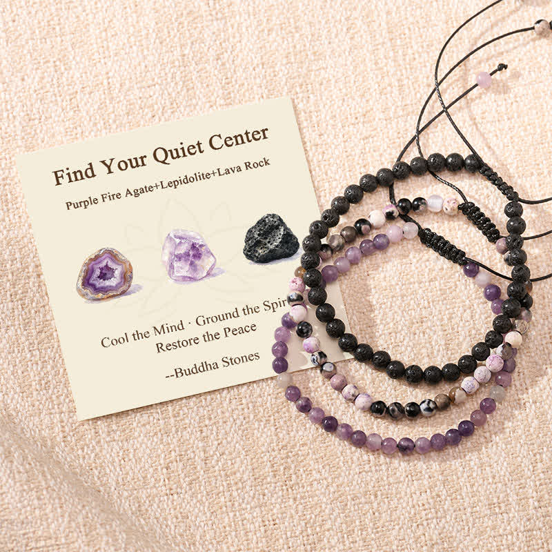 Buddha Stones 3pcs Find Your Quiet Center Fire Agate Clarity Bracelet Includes Gift Message Card