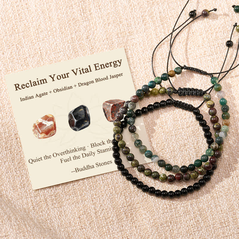 Buddha Stones 3pcs Reclaim Your Vital Energy Indian Agate Transformation Bracelet Includes Gift Message Card