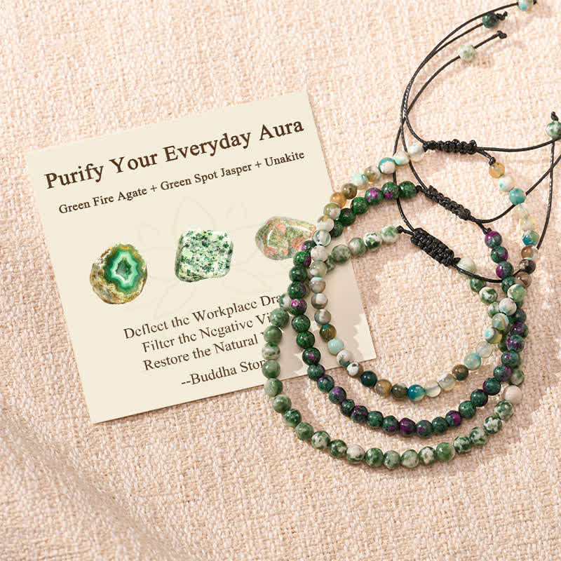 Buddha Stones 3pcs Purify Your Everyday Aura Fire Agate Balance Bracelet Includes Gift Message Card