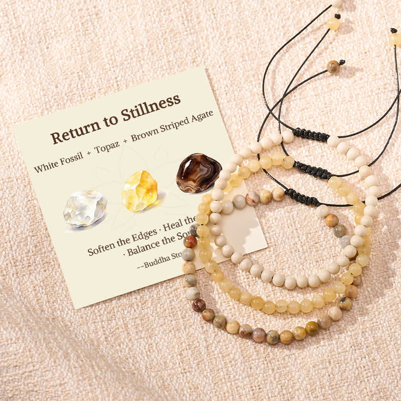 Buddha Stones 3pcs Return to Stillness White Fossil Grounding Bracelet Includes Gift Message Card
