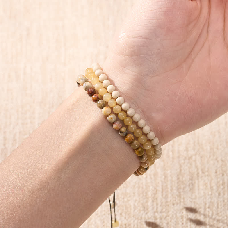 Buddha Stones 3pcs Return to Stillness White Fossil Grounding Bracelet Includes Gift Message Card