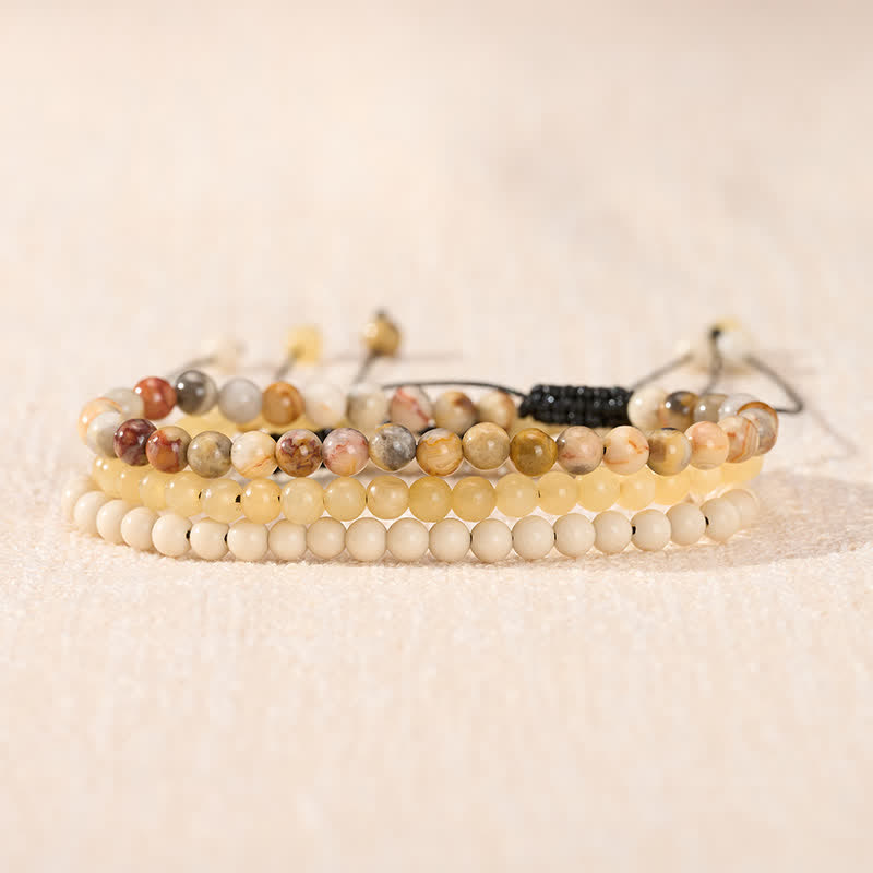 Buddha Stones 3pcs Return to Stillness White Fossil Grounding Bracelet Includes Gift Message Card