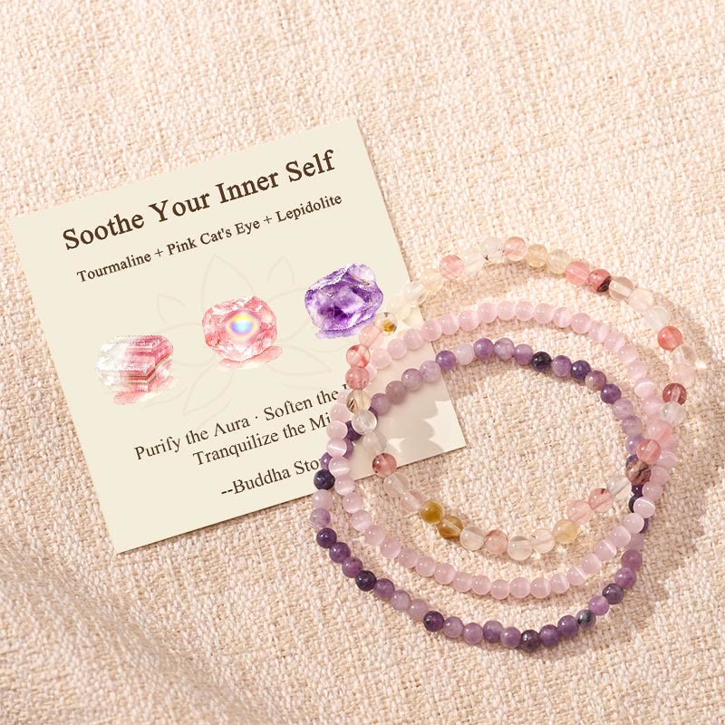 Buddha Stones 3pcs Soothe Your Inner Self Tourmaline Protection Bracelet Includes Gift Message Card