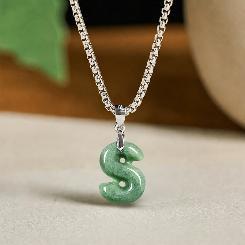 Buddha Stones May You Find Your Own Meaning Natural A-Z Letter Jade Titanium Steel Chain Necklace Includes Gift Message Card