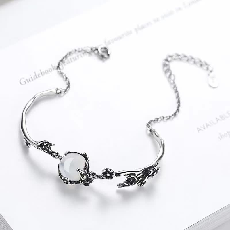Buddha Stones Sending Grace and HarmonyPlum Blossom Chalcedony Bracelet Includes Gift Message Card