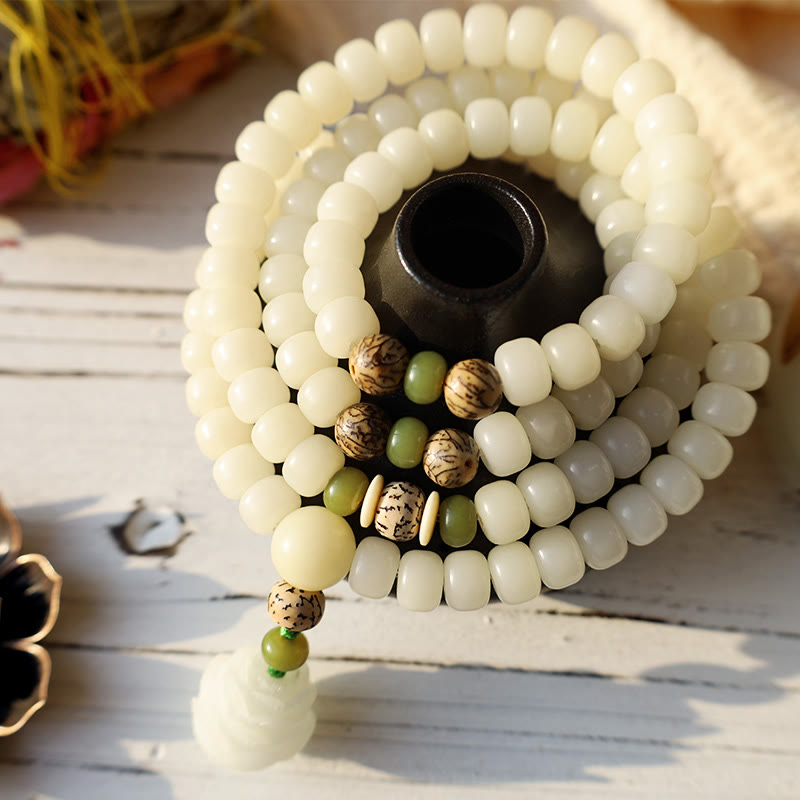 Buddha Stones Hoping for Serenity and Mindfulness Bodhi Lotus Mala Includes Gift Message Card