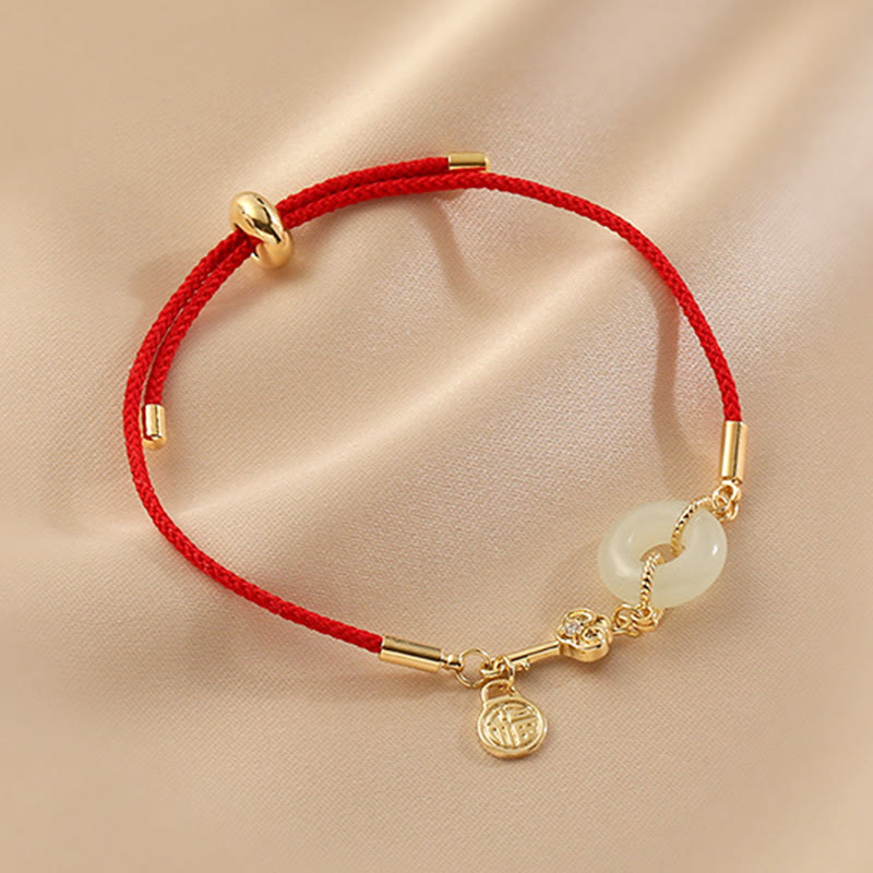 Buddha Stones Wishing You Peace and Protection Jade Red Rope Bracelet Includes Gift Message Card