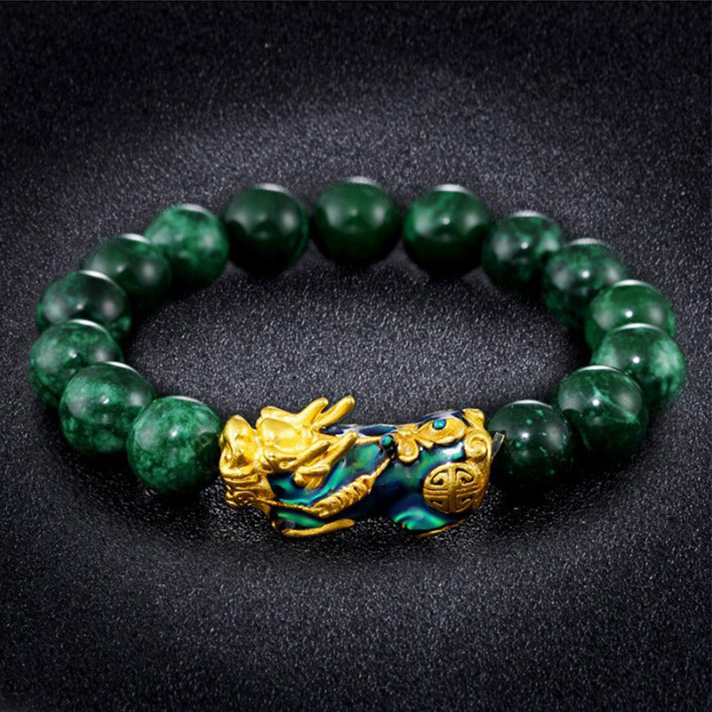 Buddha Stones Sending Blessings of Wealth and Peace PiXiu Jade Bracelet Includes Gift Message Card