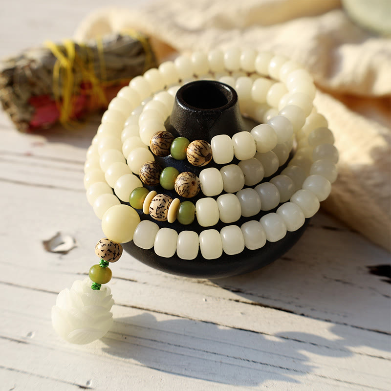 Buddha Stones Hoping for Serenity and Mindfulness Bodhi Lotus Mala Includes Gift Message Card