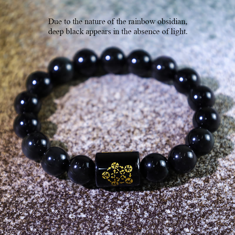 Buddha Stones Sending Balance and Protection Rainbow Obsidian Bracelet Includes Gift Message Card
