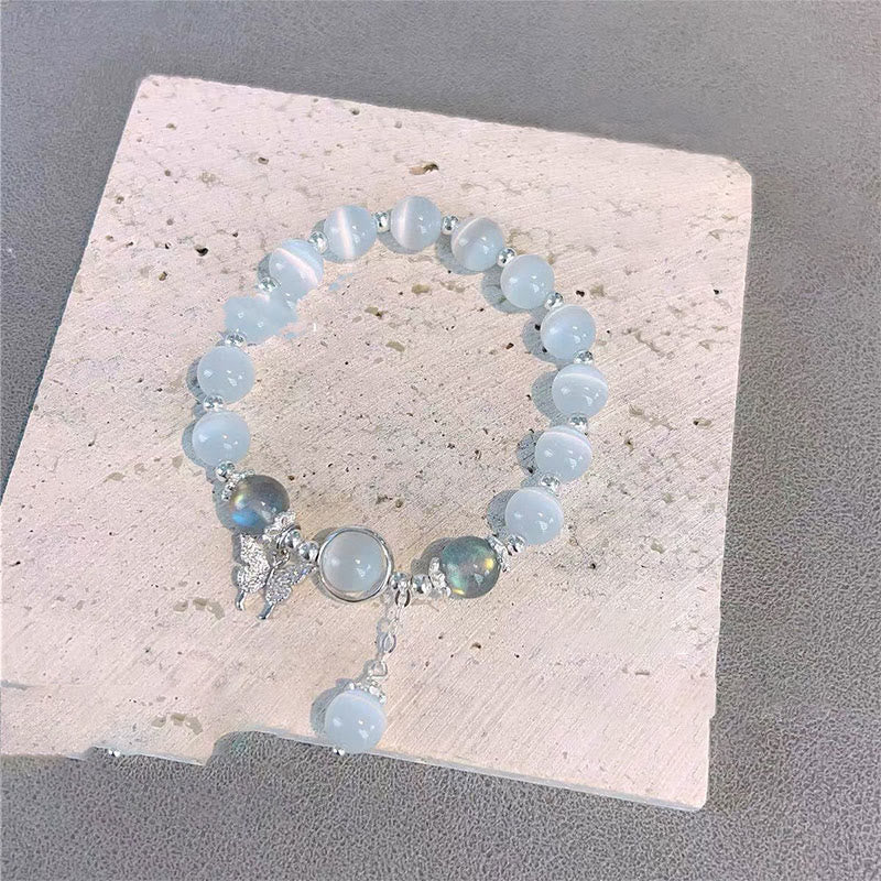 Buddha Stones Sending Luck and Inner Peace Cat's Eye Butterfly Bracelet Includes Gift Message Card