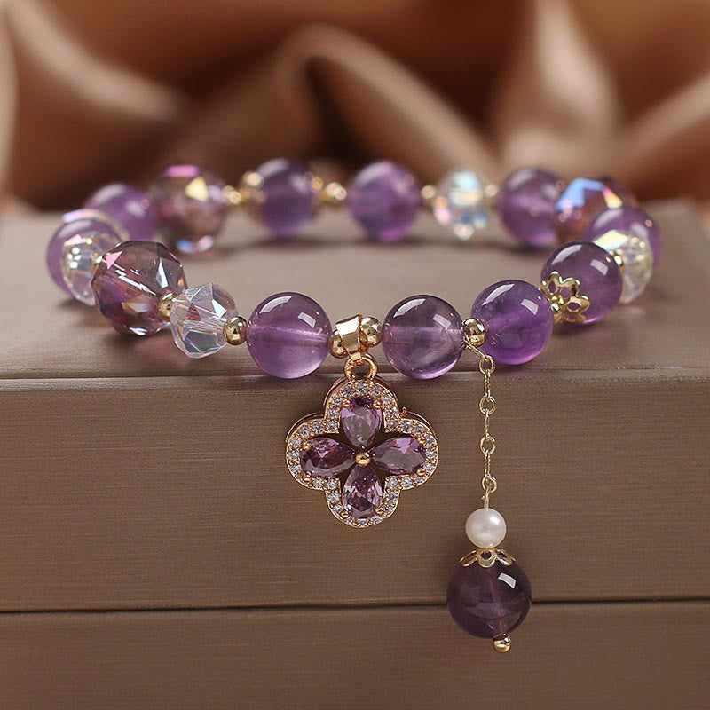 Buddha Stones All the best for Calm and Wisdom Amethyst Flower Bracelet Includes Gift Message Card