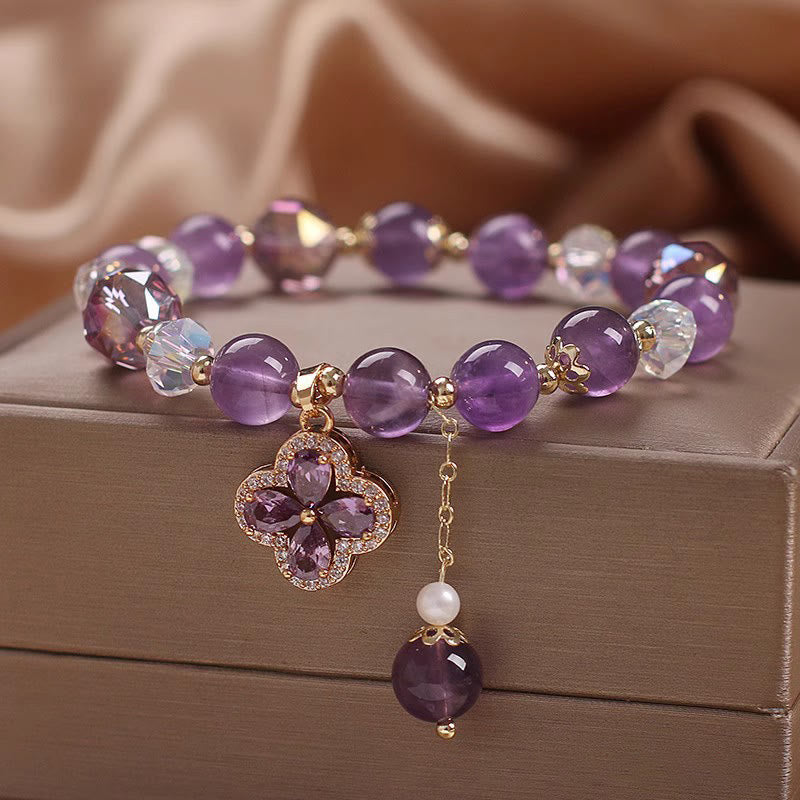 Buddha Stones All the best for Calm and Wisdom Amethyst Flower Bracelet Includes Gift Message Card